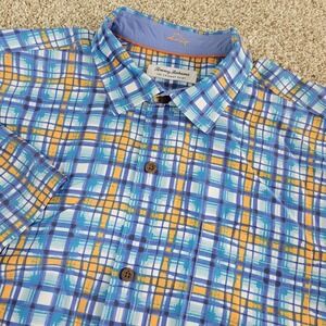 Tommy Bahama The Coconut Point Mens XL Blue Plaid Hawaiian Button Up SS